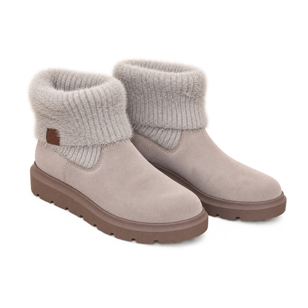 Hush Puppies PW-Edge Suede Knit Collar Ankle Boots Womens 6.5 Grey